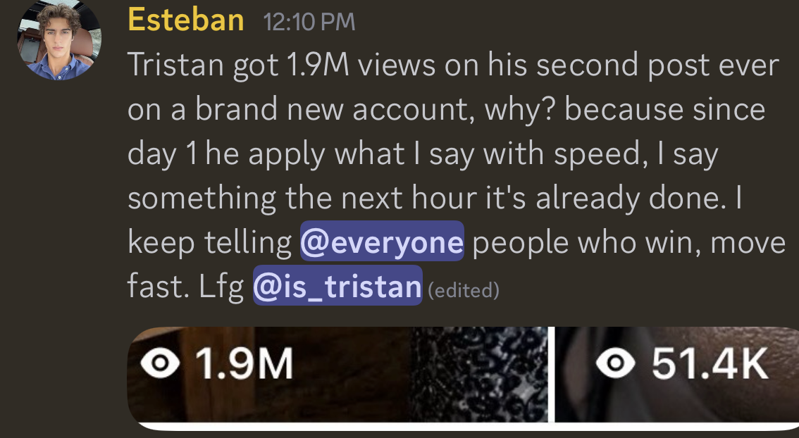 Student result screenshot showing 1.9M views on a second post