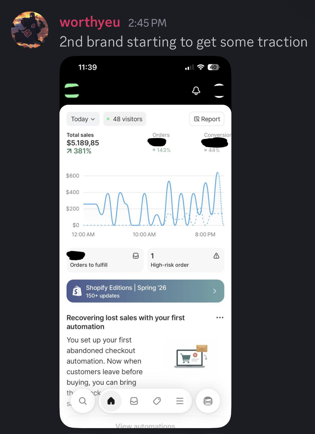 Student result screenshot: second brand starting to get traction